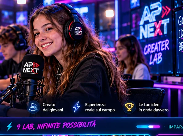 Giovani in uno studio radio e televisivo